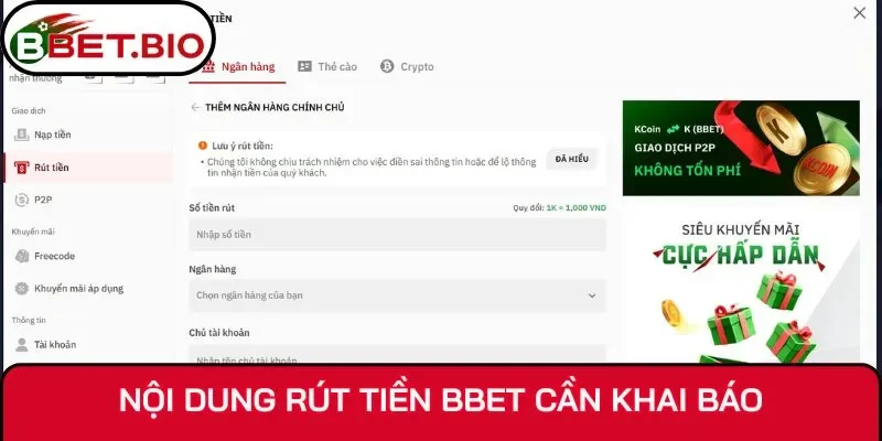 Nội dung rút tiền BBet cần khai báo