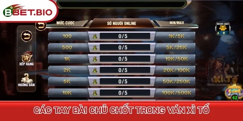 Các tay bài chủ chốt trong ván Xì Tố