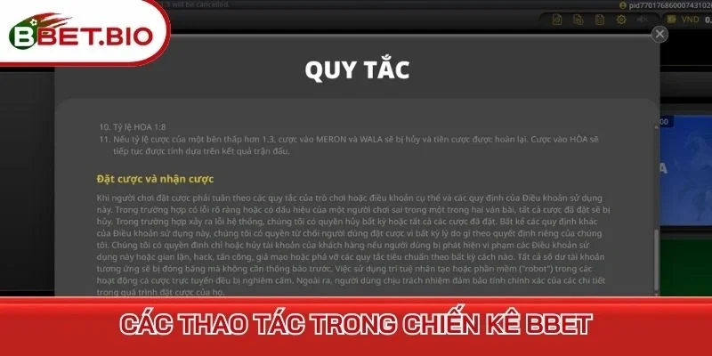 Các thao tác trong Chiến kê BBet