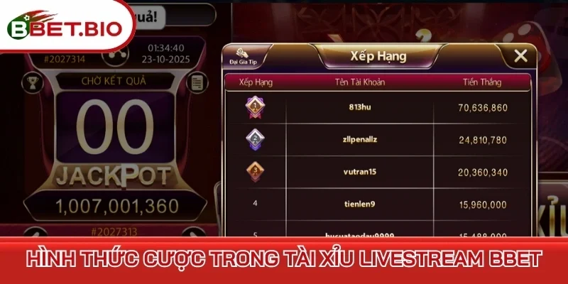 Hình thức cược trong game tài xỉu livestream