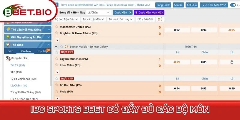 IBC Sports BBet có đầy đủ các bộ môn