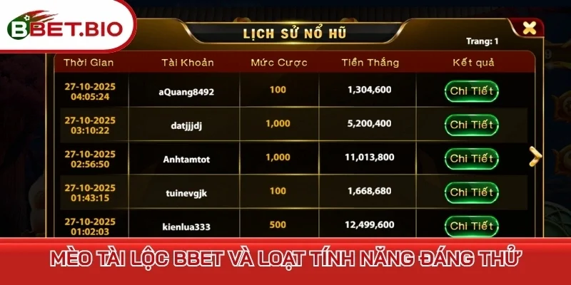 Mèo Tài Lộc BBet và loạt tính năng đáng thử