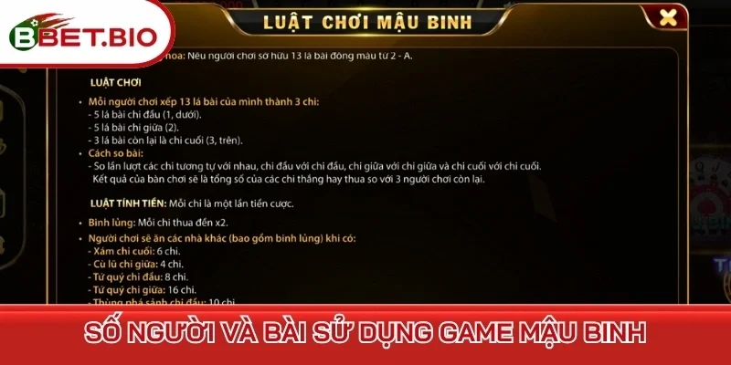 Số người và bài sử dụng game Mậu binh