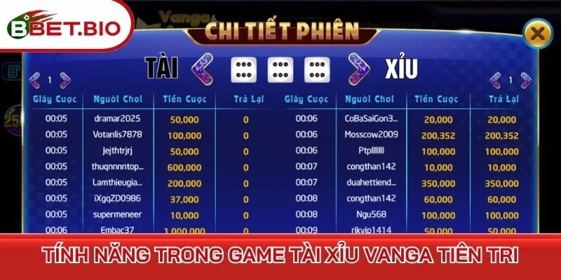 Tính năng trong game tài xỉu vanga tiên tri
